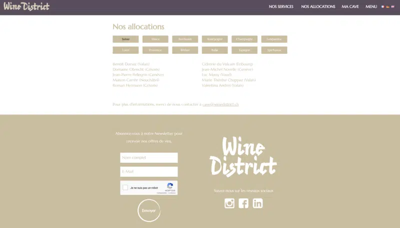 Création de la page Nos allocations du site de Wine District