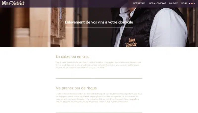 Création des pages services sur le site de Wine District